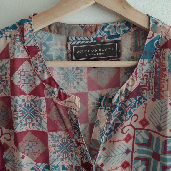 Double D Ranch Prairie Patch Western Blouse XL Bohemian Flutter Sleeve Top - Picture 4 of 12